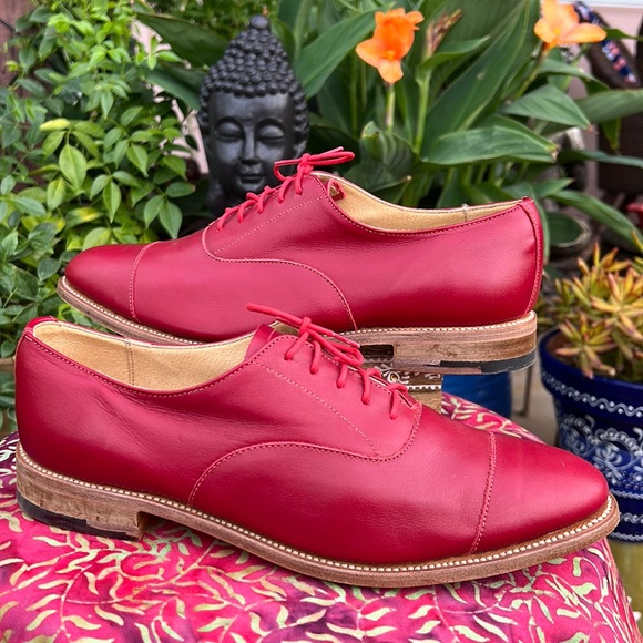 🏴󠁧󠁢󠁥󠁮󠁧󠁿 Jack Wills Made in England Red Leather Oxfords UK 6 - Picture 3 of 17